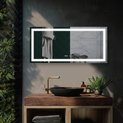 Sleek Silver Frameless LED Dimmable Wall Bathroom Vanity Mirror with Clock