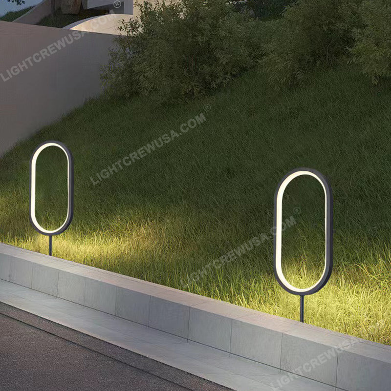 LÁMPARA SOLAR DE CÉSPED PARA EXTERIORES MODERNA CON ILUMINACIÓN DE PAISAJE OVALADA