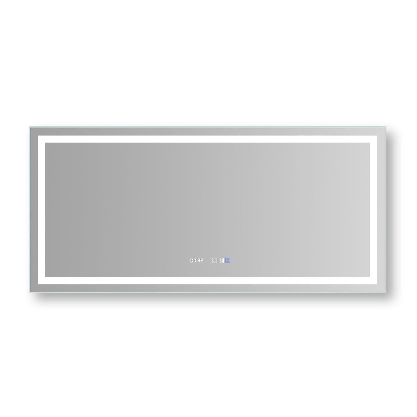 Sleek Silver Frameless LED Dimmable Wall Bathroom Vanity Mirror with Clock