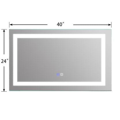 Espejo de tocador de baño LED sin marco, rectangular, blanco: pequeño, regulable, antivaho