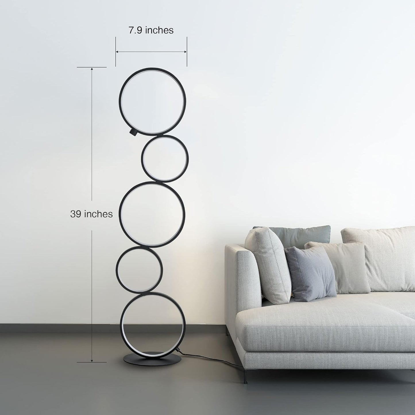 LIGHTCREW LED Floor Lamp for Living Room 3 Brightness Levels Dimmable Touch Switch Modern Ring Tall Standing Lamp 39 Inches Art Deco Floor Light for Bedroom Home Office