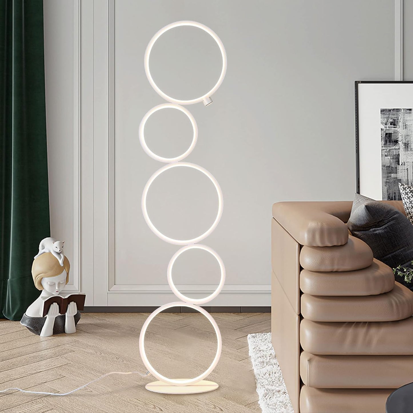 LIGHTCREW LED Floor Lamp for Living Room 3 Brightness Levels Dimmable Touch Switch Modern Ring Tall Standing Lamp 39 Inches Art Deco Floor Light for Bedroom Home Office