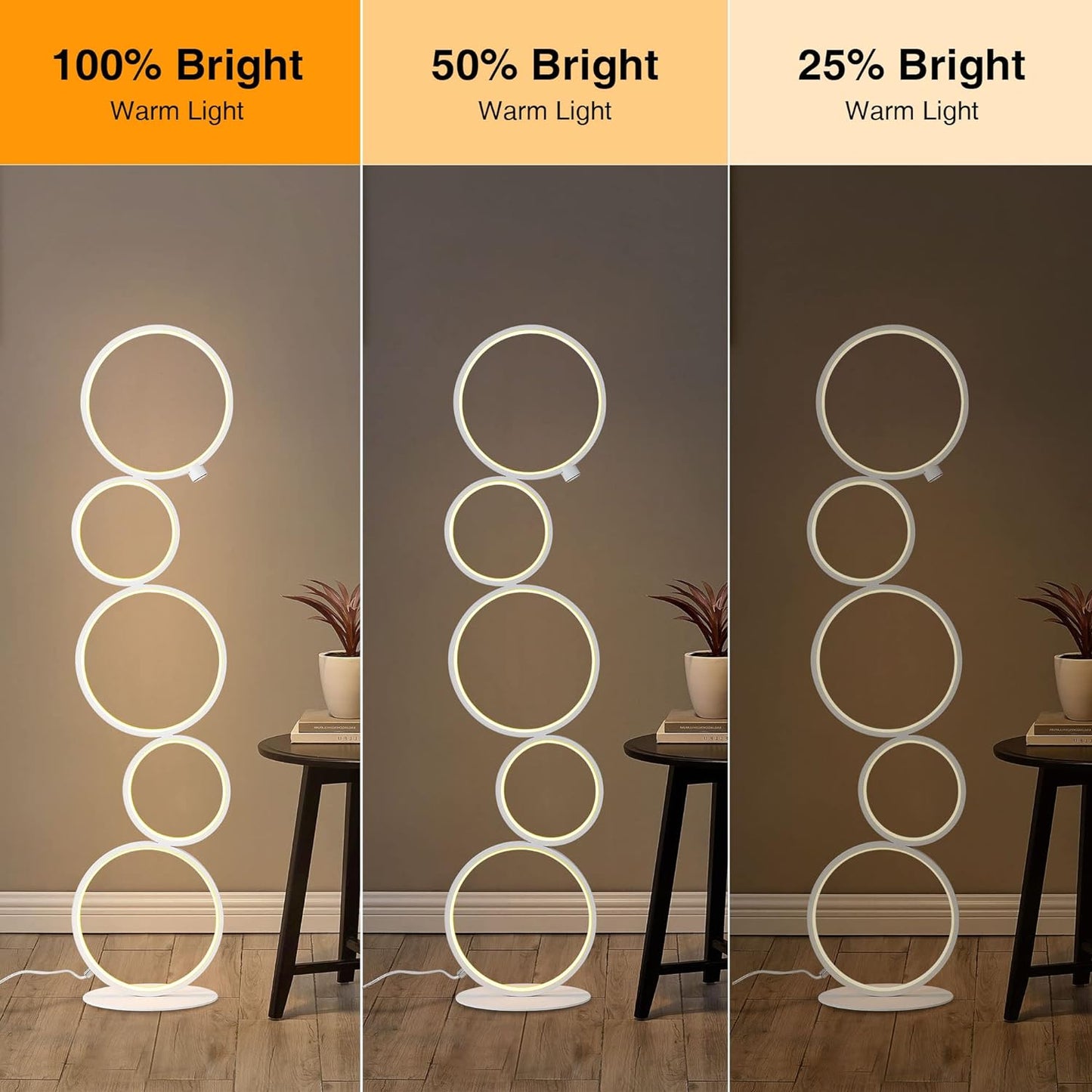 LIGHTCREW LED Floor Lamp for Living Room 3 Brightness Levels Dimmable Touch Switch Modern Ring Tall Standing Lamp 39 Inches Art Deco Floor Light for Bedroom Home Office