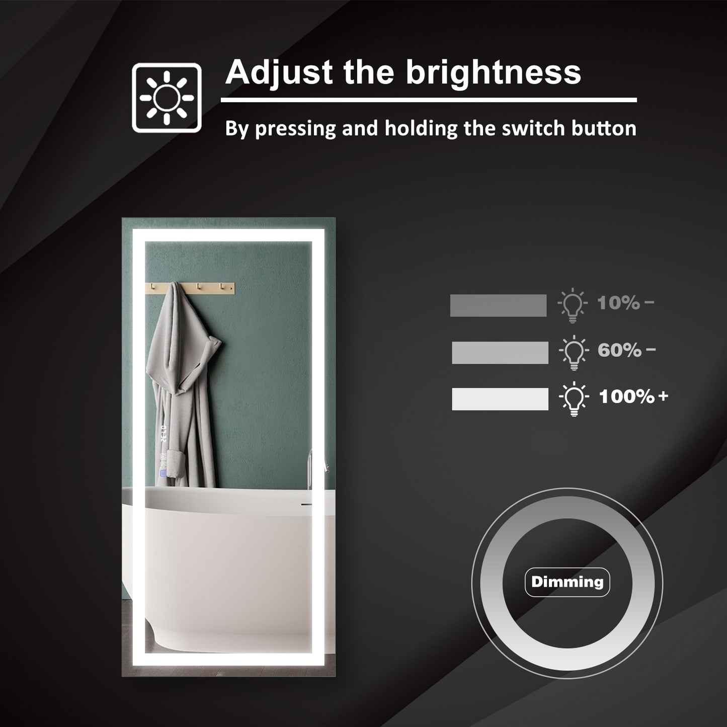 Sleek Silver Frameless LED Dimmable Wall Bathroom Vanity Mirror with Clock