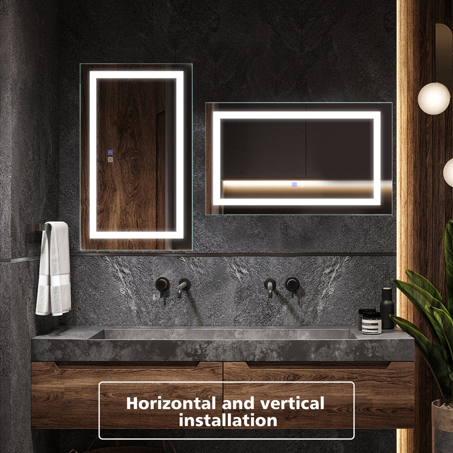 White Rectangular Frameless LED Bathroom Vanity Mirror: Small, Dimmable, Anti-Fog